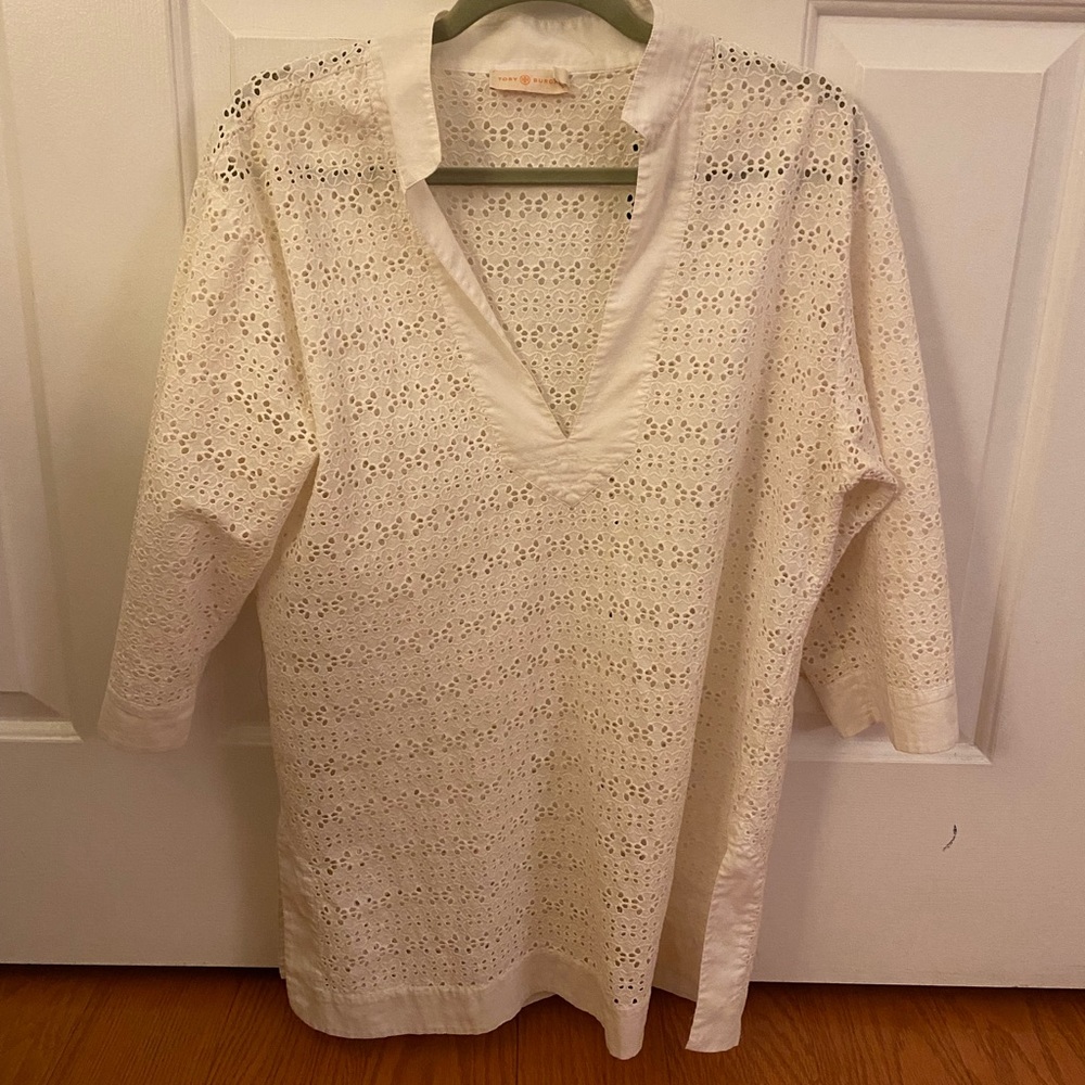 Tory Burch White Patterned Blouse Size L